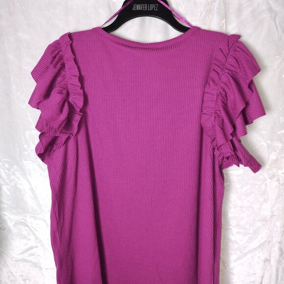 NWT Stella & Ginger purple ribbed knit flutter sleeve blouse. - Picture 2 of 3